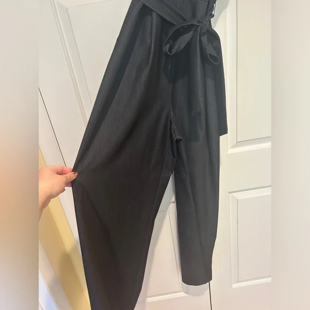 CK Sleeveless Pantsuit Jumpsuit with Statement Flutter Sleeve and Waist Tie - Picture 2 of 3